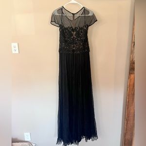 TADASHI SOJI Beaded Illusion Neck Black Floor Length Formal Gown, Size 10